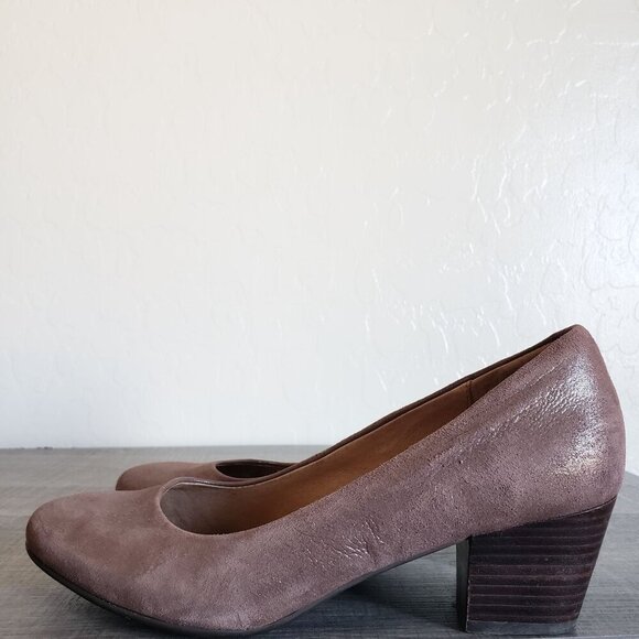 Sofft Lindon Block Heel Leather Pumps Metallic Taupe Women's 7.5 Slip-On Comfort - Picture 3 of 10